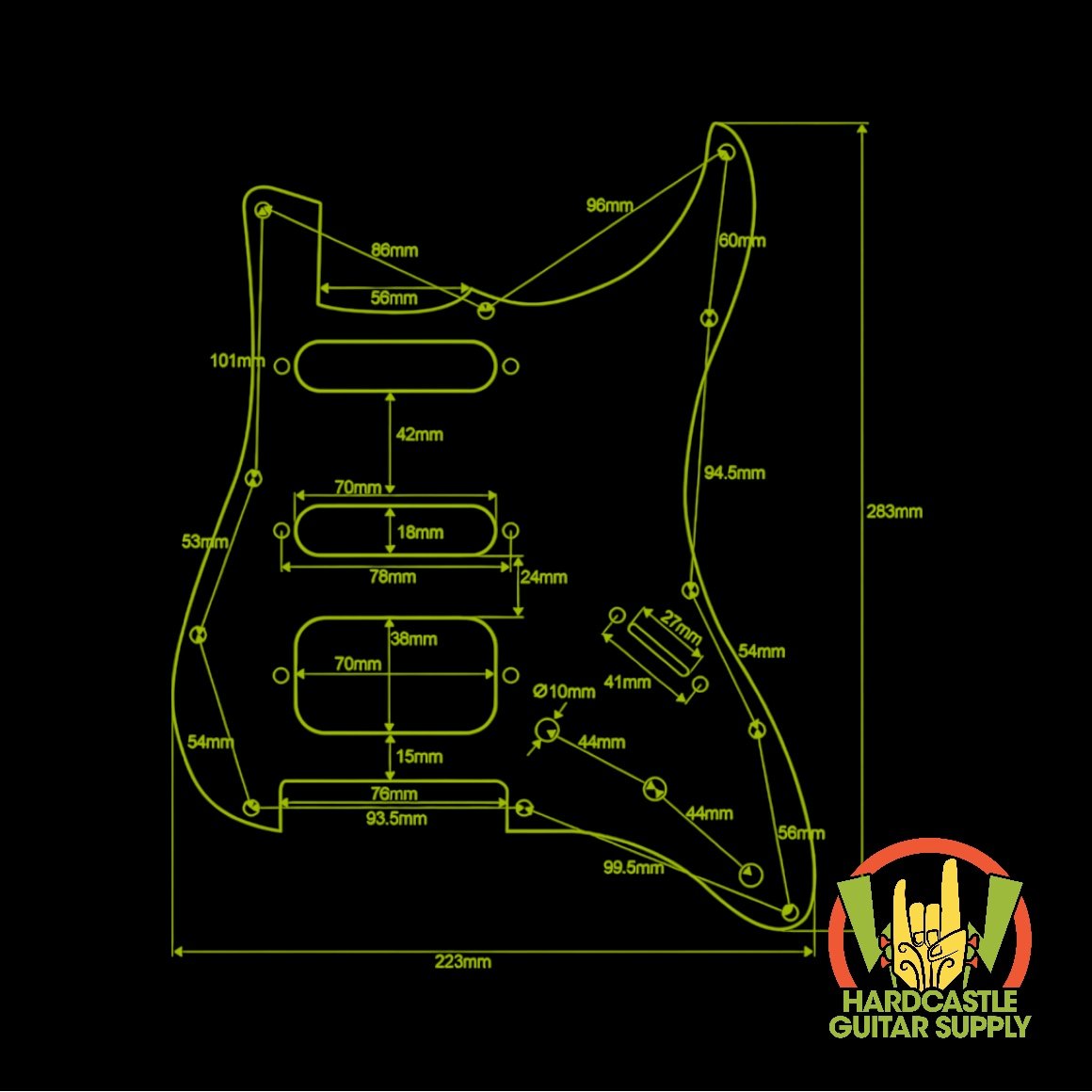 Strat® Pickguard HSS (Black) 3-ply - Image 2