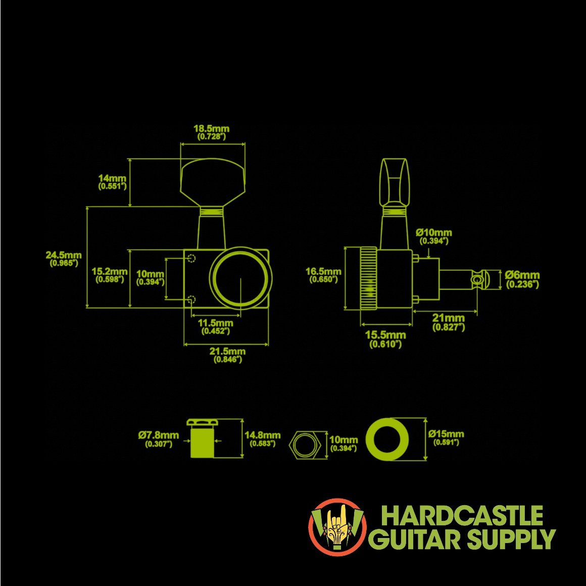 Retrofit Locking Tuners 2-Pin 6-in-line (Chrome) - Image 2